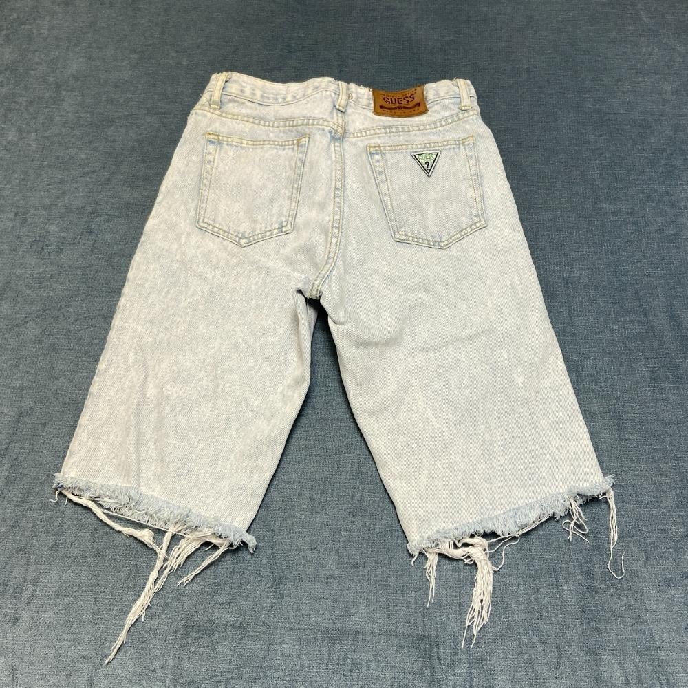 Guess Bermuda Shorts Men 31 Blue Cotton Light Wash Frayed Hem Made in the USA
